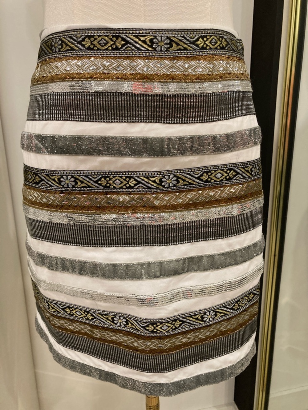 Vero Moda White Mini Skirt with Gold Silver Bronze Stripes